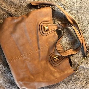 Brown shoulder purse with gold accents